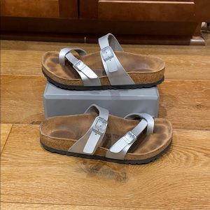 Birkenstock Mayari Silver Leather Sandals